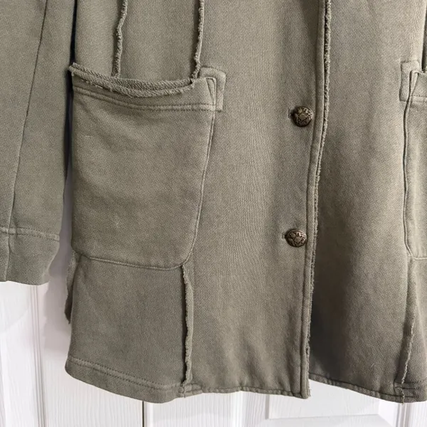 FREE PEOPLE French Terry Knit Blazer Jacket Coat Size Medium Olive Green - Image 3