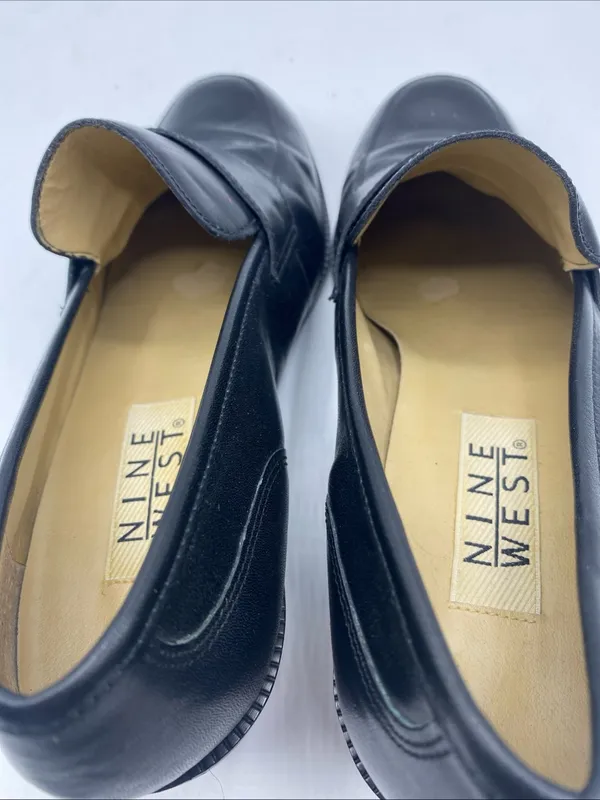Vintage Womens Black Leather Heeled Loafers 7.5 Nine West Preppy Y2K - Image 6