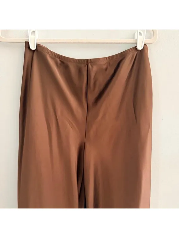 Reformation Gale Satin Mid Rise Bias Pant in Pinecone Brown - Image 7
