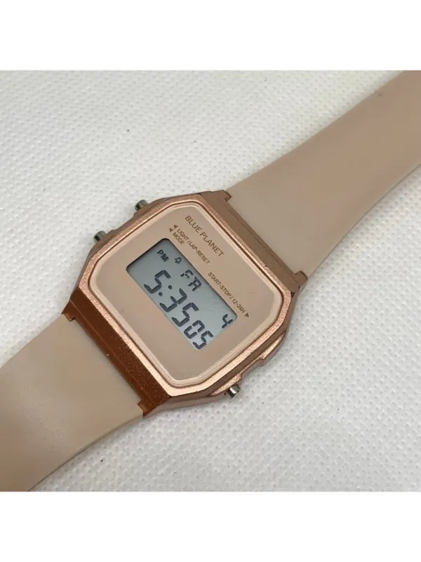 Digital quartz women watch 33mm rose gold multifunction, brown silicone running - Image 2