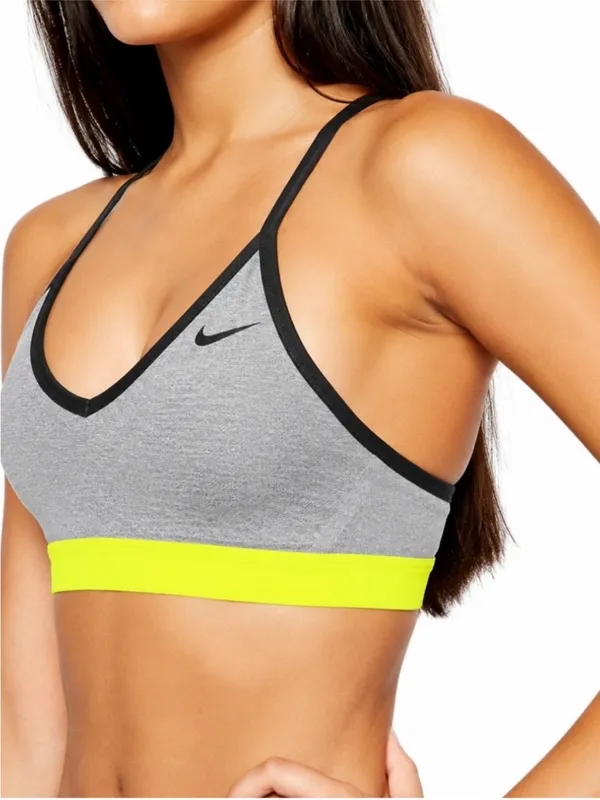 Nike Pro Indy Dri-FIT Gray Neon Yellow Mesh Sports Bra Size Large - Image 3