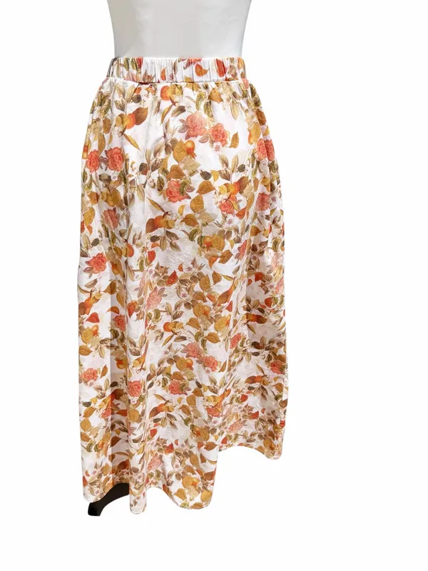 Petal & Pup Maxi Skirt Size 6 Orange Cotton Floral A-Line Garden Party Pockets - Image 4