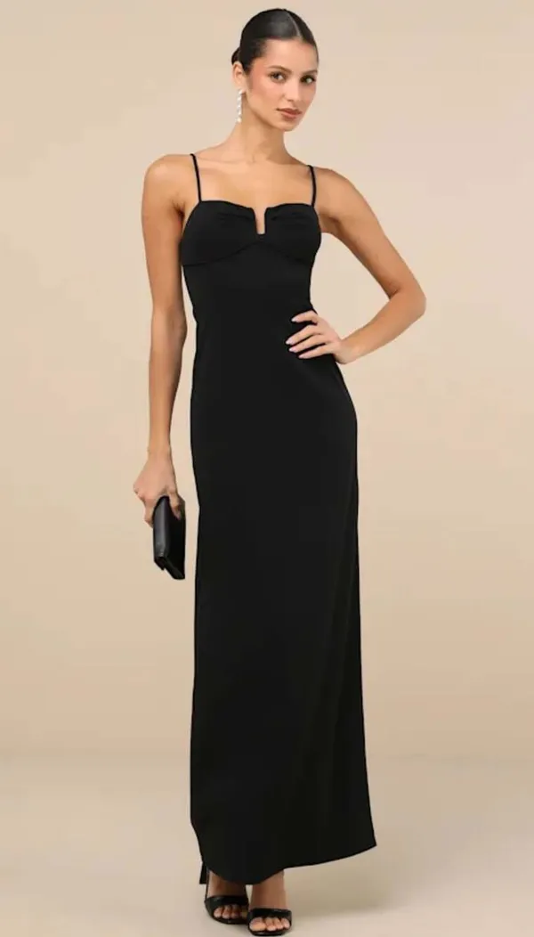 Lulus Romantic Existence Black Column Maxi Dress Size L - Image 14