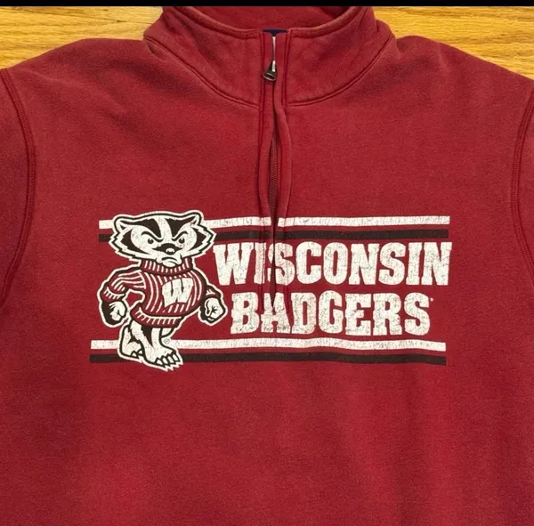 Gear for Sports Retro Wisconsin Badgers Red Quarter Zip Sweatshirt Relax Fit S Collegiate Bucky - Image 2
