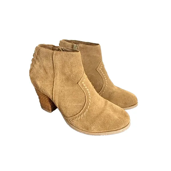 Minnetonka Suede Leather Chunky Block Heel Ankle Boots Womens 6 Western Brown - Image 2