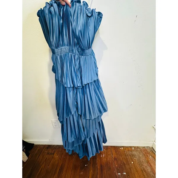 AMUR Dusk Blue Romantic Silhouette Cascading Tiers Strapless Janey Gown size 6 - Image 3