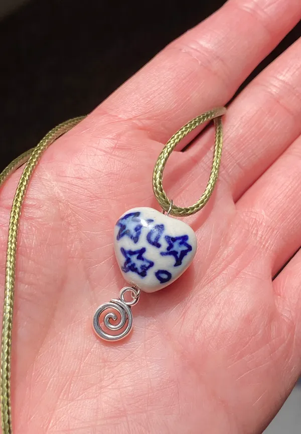 Handmade celestial porcelain heart bead & swirl unique boho fairy whimsical necklace🌙🌀🌟 - Image 3