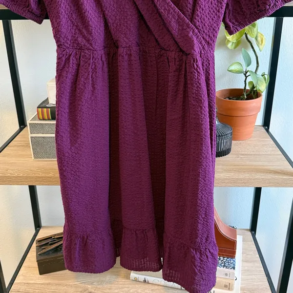 NWT Ann Taylor Loft 100% Cotton Wrap Bodice Textured Summer Dress, 12 - Image 3
