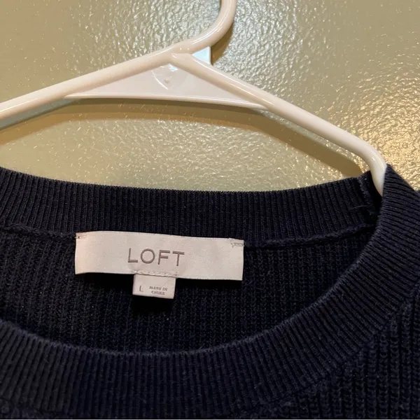 Loft Womens Size Large Crewneck Sweater Navy Blue Multicolor Stripes 100% Cotton - Image 11