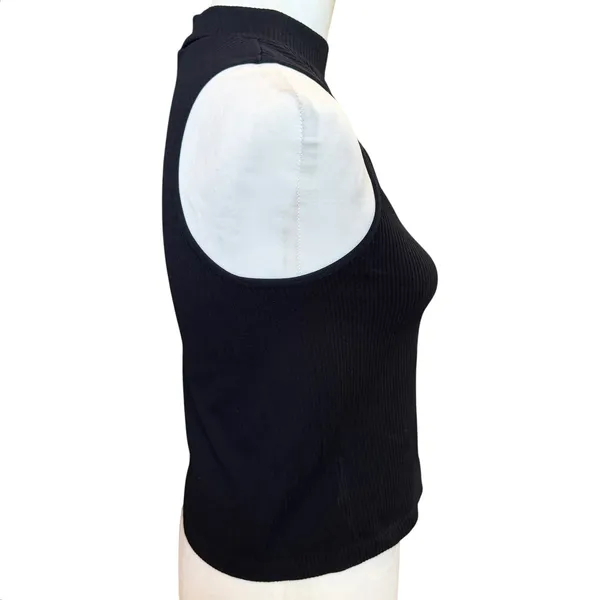 Gypsy & Jade Ribbed Mock Neck Top Size L/XL Black Cropped Sleeveless Fitted - Image 4