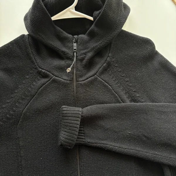 Lululemon‎ Knit Full Zip Hoodie Women Black Cashmere Blend Ribbed Sweater - Image 6