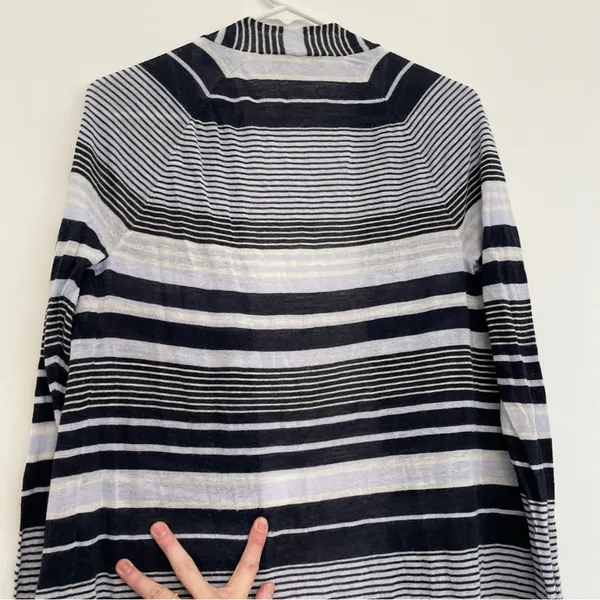 ANN TAYLOR LOFT Striped Fine Knit Open Cardigan Blue / Periwinkle ? Navy Sweater - Image 16