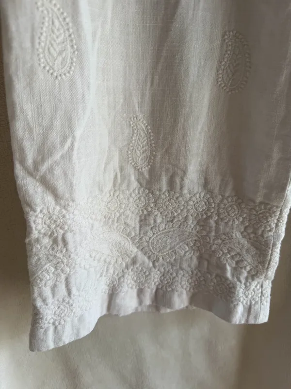 ZARA Pants Linen Wide-Leg White embroidered size 2 - Image 5