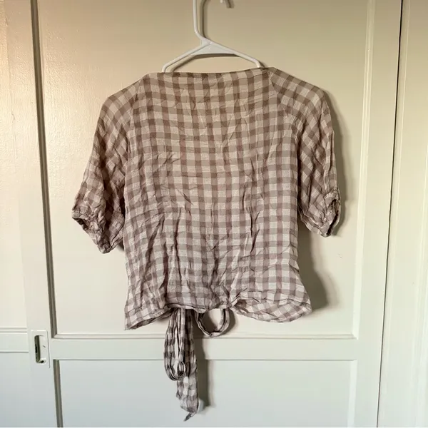 Madewell Beige Check Tie-Front Blouse - Image 3