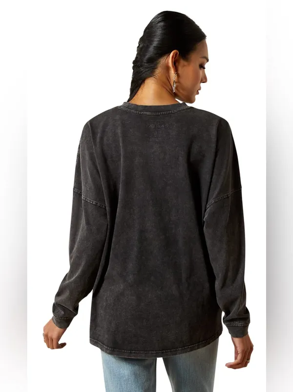 Ariat Black Mineral‎ Washed Cowgirl Era Long Sleeve Oversized Tee Shirt Size M - Image 10