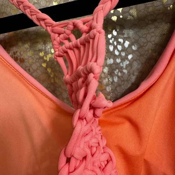 Aerie Peachy Pink Crochet Knit Racerback One Piece Swimsuit‎ Large - Image 4