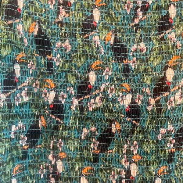 Dolan x Anthropologie Green Left Coast Smocked Puff Sleeved Top Tropical Bird XL - Image 7