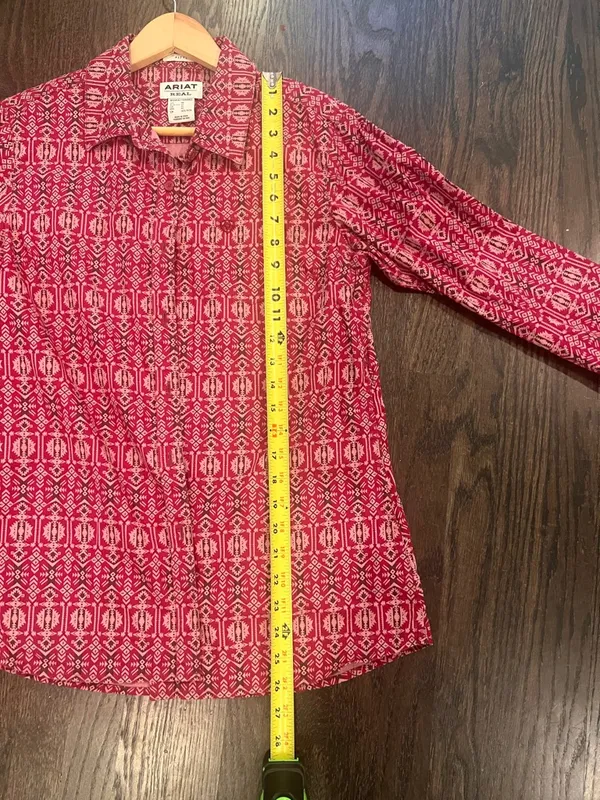 Ariat Women’s Red Geometric Button-Down Shirt Fitted Western Boho - Image 4