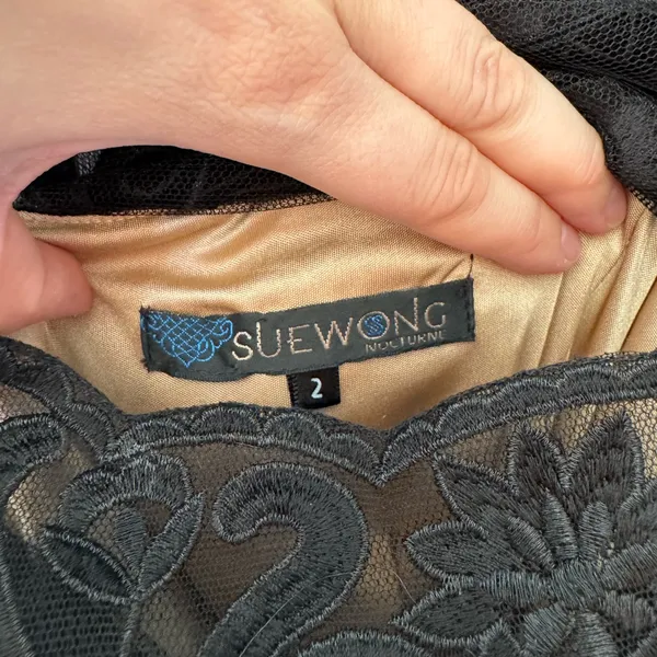Sue Wong Lace Black Cocktail Dress Above‎ Knee Size 2 - Image 2
