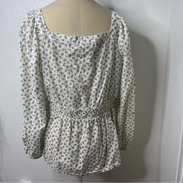 Old Navy Gold White XL Flare Lace Peasant Hippie Top Blouse Puff Sleeve Glitter - Image 7