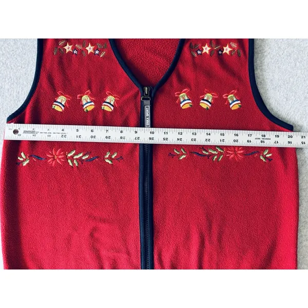 Vintage Erika Sport Womens Fleece Vest Red Embroidered Bells Holiday Christmas M - Image 12