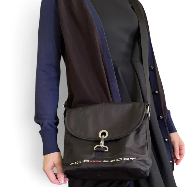 Polo Sport Ralph Lauren Vintage Black Nylon Unisex Messenger Bag Crossbody - Image 2