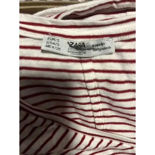 Zara Top Womens Small V-Neck Red White Stripe Short Sleeve T-Shirt Size Small - Image 4