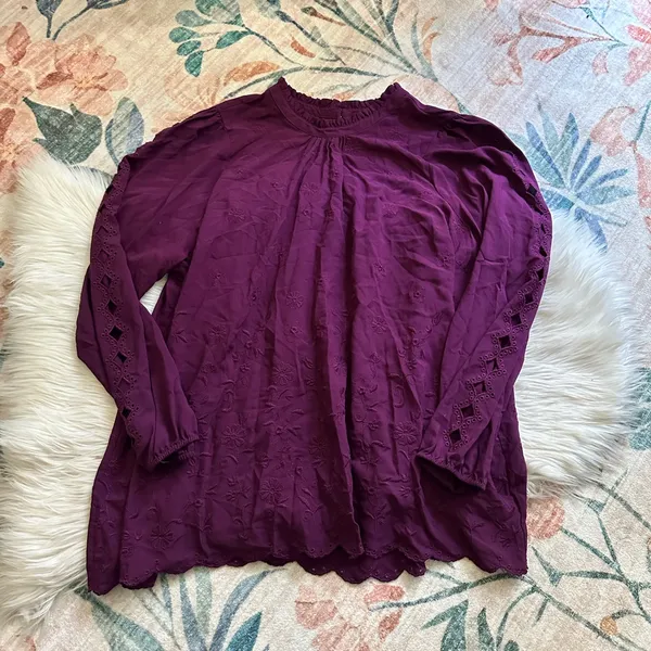 TORRID Challis Embroidered Cut Out Long Sleeve Blouse - Image 6