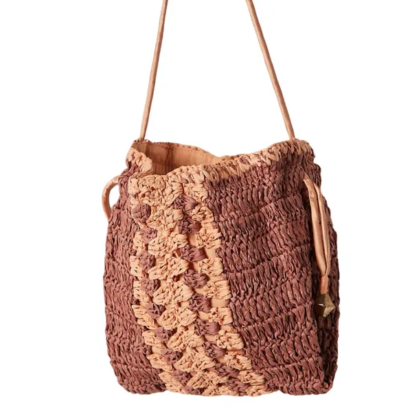 NWT Free People Heatwave Mini Crossbody Raffia Bucket Bag Tan Brown Boho - Image 2