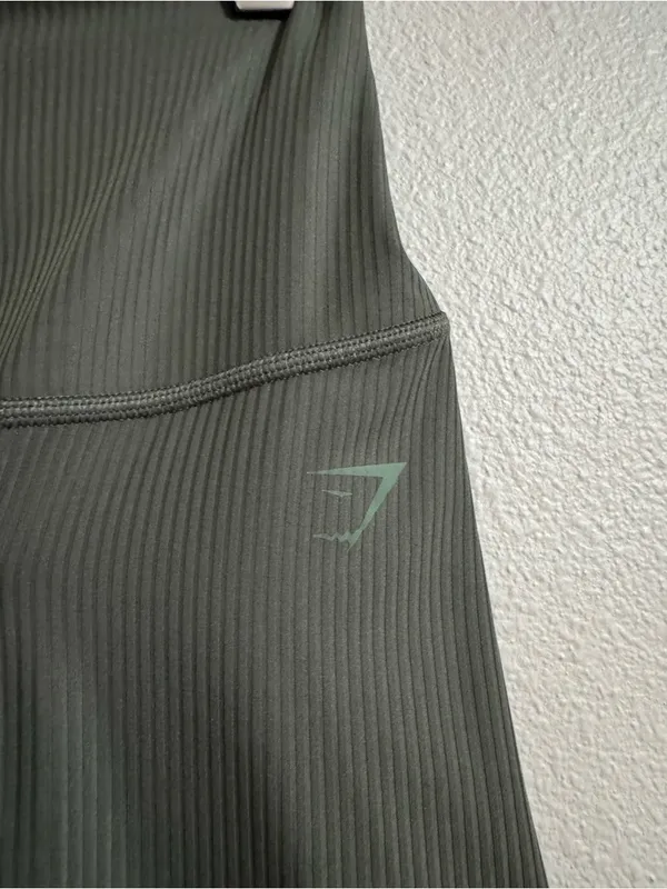 Gymshark Olive Ribbed High-Waist Leggings - Image 2