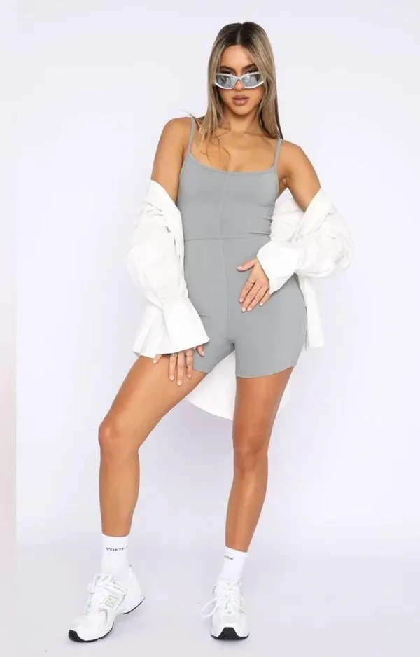 White Fox Clearly Into You Ribbed Playsuit - Grey - Image 5