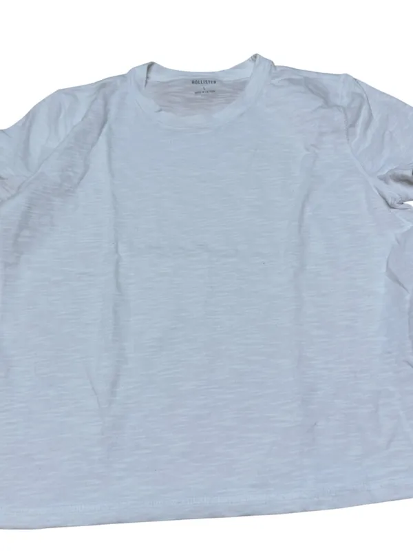 Hollister White Slub Knit T Shirt Womens Large Crew Neck Short Sleeve Basic Tee - Image 5