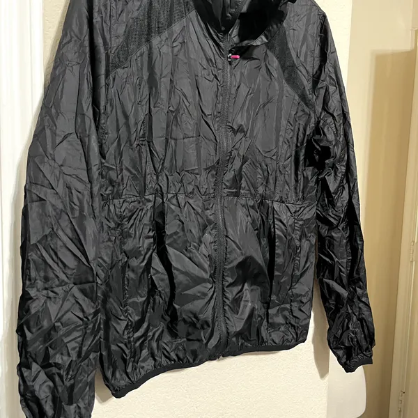 Zyia Windbreaker Jacket Black Active Full Zip Women's Size M‎ hooded packable - Image 2