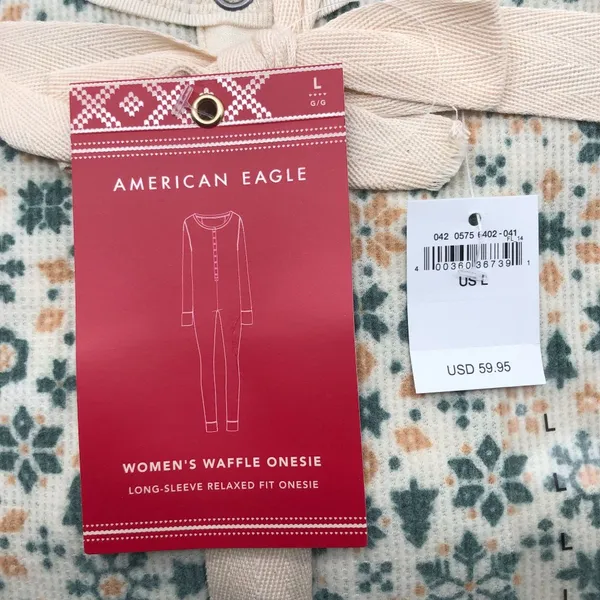 American Eagle Womens Waffle One Piece Pajamas Long-Sleeve Relaxed Fit L - Image 4