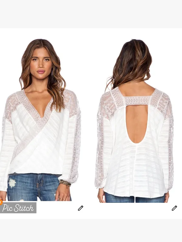 Free People Valley City Ivory Mesh Burnout Surplice Top - Image 2