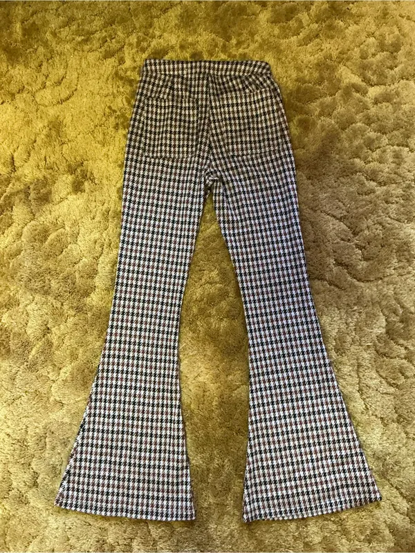 SO Small Houndstooth Flare Pants Brown Cream Stretch High Rise Retro Y2K - Image 9