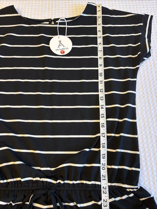 NEW! ANRABESS Size LARGE Black & White Striped Shorts Romper Short Sleeve - Image 10