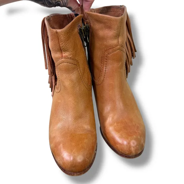 Sam Edelman Louie Camel Brown Tassels Leather Booties Western Ankle Boot Size 8 - Image 4