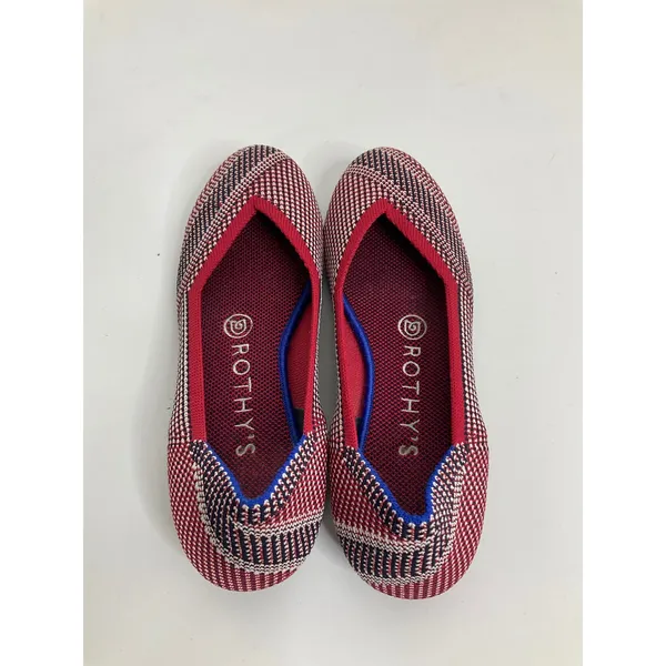Rothys The Flat Womens 6 Red White Blue Patterned Knit Round Toe‎ Ballet Flats - Image 5