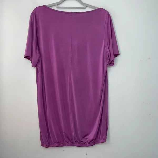 Maurices Going Out Top Plus Size 1 1X Dark Purple Slinky Knit Drape Neck Beaded - Image 4
