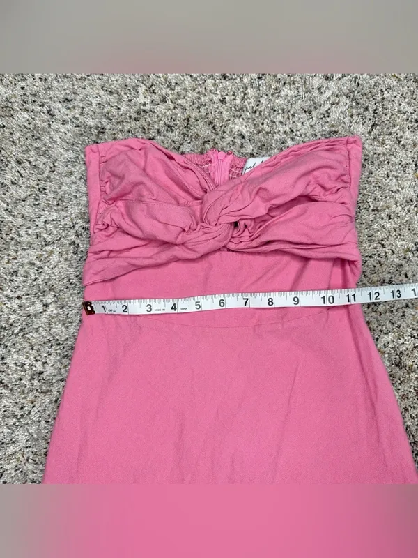 Petal & Pup Rosetta Strapless Midi Dress Pink 2 Twist Knot Linen Blend Cutout - Image 7