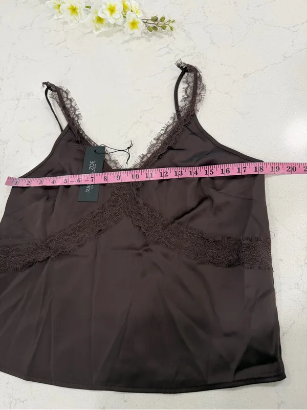 Rachel Zoe Chocolate Lace-Trim Satin Camisole - Image 7
