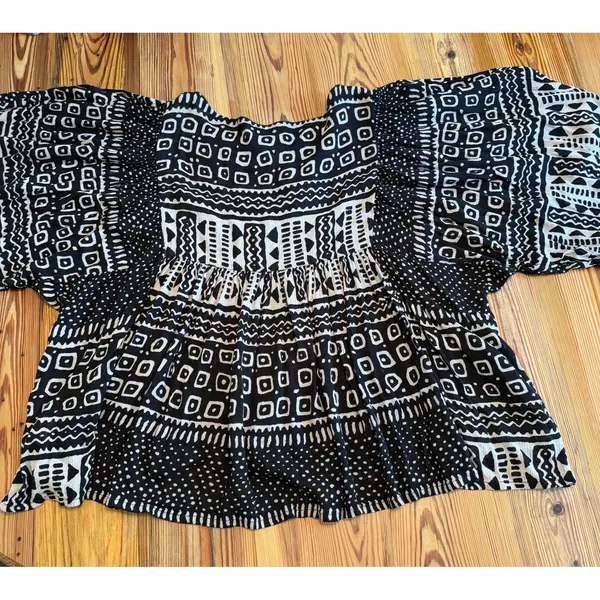 Denim & Supply Ralph Lauren Peasant Top Black Boho Aztec Dolman Boxy Tassel XL - Image 3