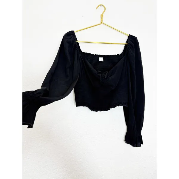 Aritzia Sunday Best Sinatra Longsleeve Blouse Large Black Smocked Sweatheart - Image 11