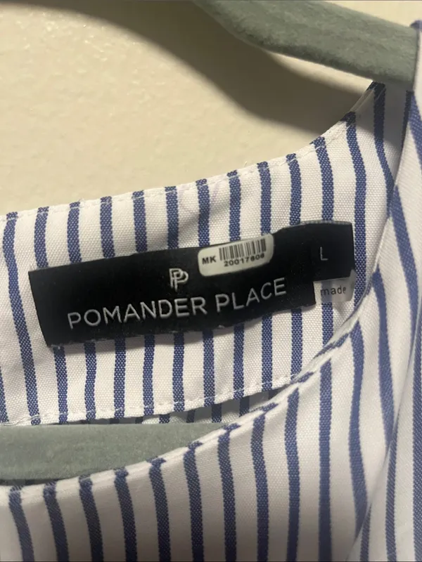 TUCKERNUCK Pomander Place Quinn Blue Striped Tiered Mini Dress, Size L - Image 6