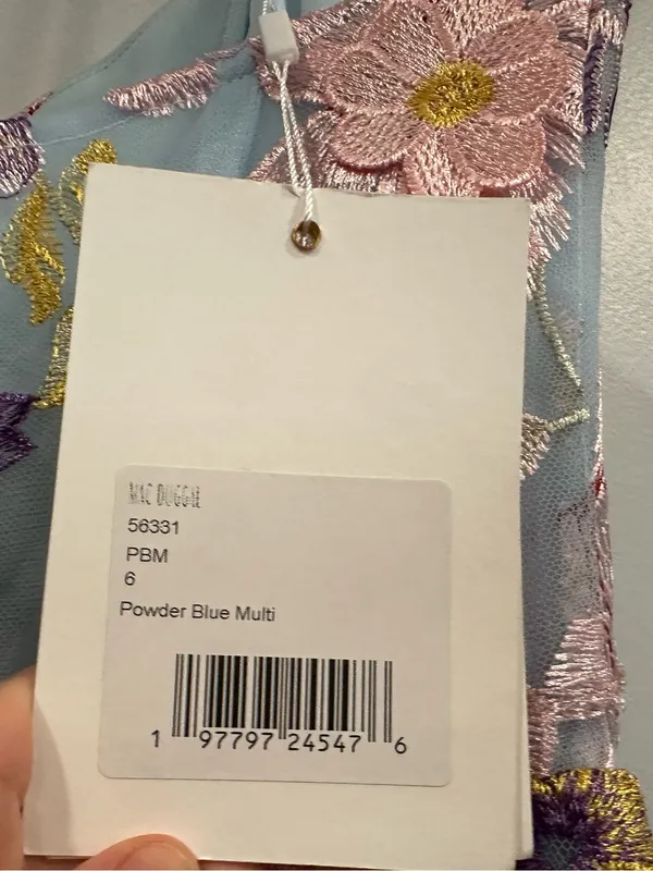Mac Duggal 56331 Blue Spaghetti Strap Floral Embroidered A-Line Gown Sz 6 - Image 6