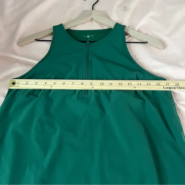 Lou & Grey Stretch‎ Woven Forest Green Sleeveless Zip Neck Mini Dress Size S - Image 11