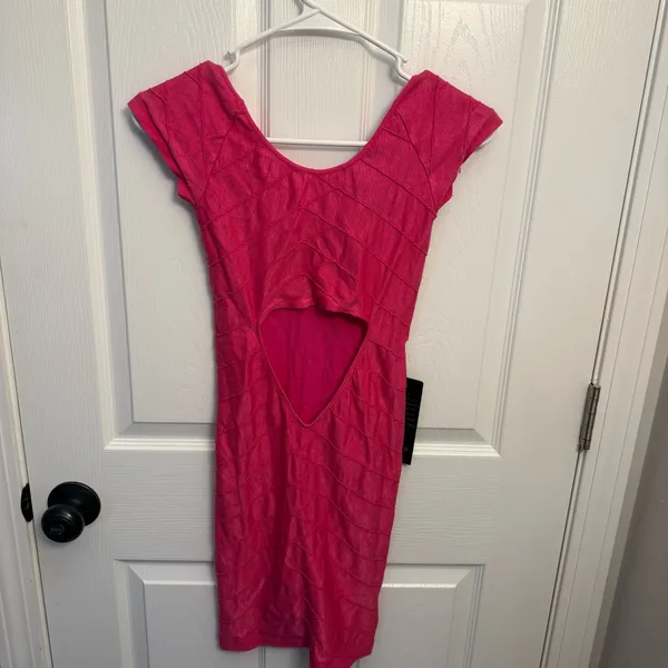 bebe Hot Pink Bodycon Cutout Dress NWT - Image 2