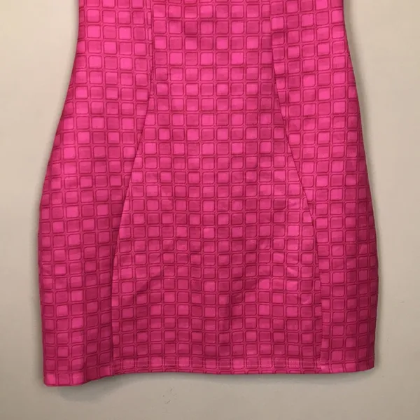 White Fox Women’s Barbiecore Retro Hot Pink Square Patterned Mini Bodycon Dress - Image 3