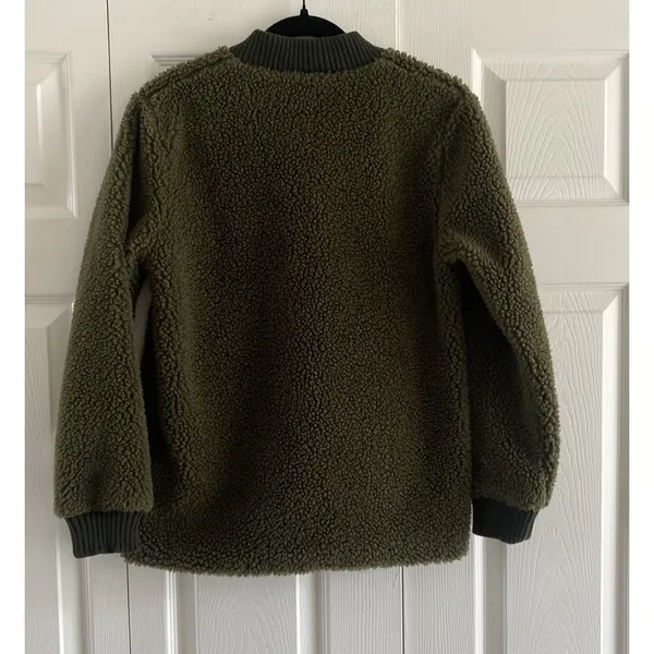 Abercrombie & Fitch Sherpa Bomber Jacket Womens Size XS Olive Green Teddy Fleece - Image 2